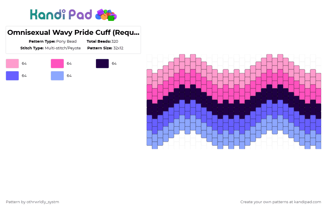 Omnisexual Wavy Pride Cuff (Request) - Pony Bead Pattern by othrwrldly_systm on Kandi Pad - pink,pride,gay,omni,omnisexual,multisexual,pride flag
