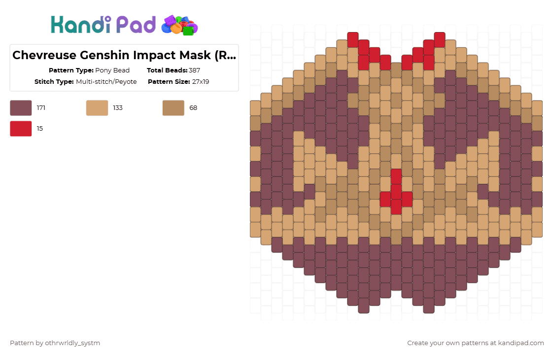 Chevreuse Genshin Impact Mask (Request) - Pony Bead Pattern by othrwrldly_systm on Kandi Pad - beige, brown, chevreuse, chevreuse gi, genshin impact, mask