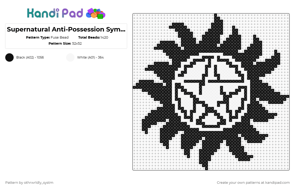 Supernatural Anti-Possession Symbol Perler - Fuse Bead Pattern by othrwrldly_systm on Kandi Pad - black,supernatural,supernatural tv,supernatural show