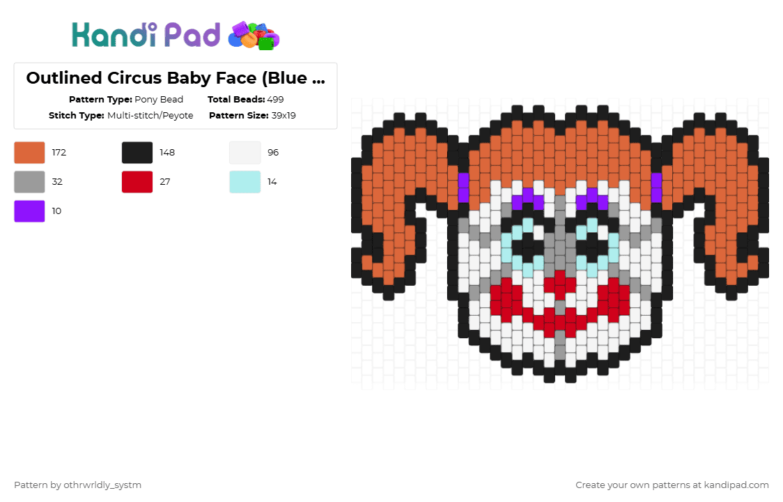 Outlined Circus Baby Face (Blue Eyes) - Pony Bead Pattern by othrwrldly_systm on Kandi Pad - baby fnaf, circus baby, circus baby fnaf, five nights at freddys, fnaf, fnaf sister location, orange, sister location