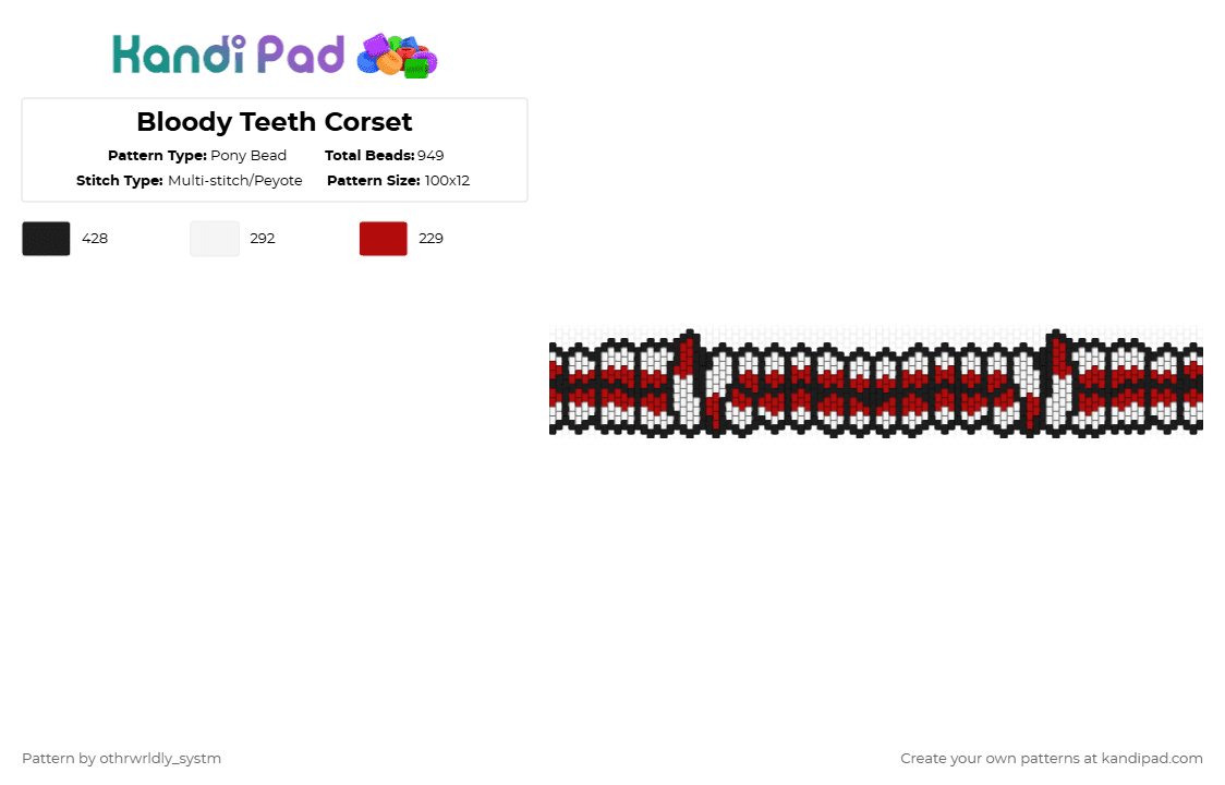 Bloody Teeth Corset - Pony Bead Pattern by othrwrldly_systm on Kandi Pad - red,white,teeth,blood,bloody,corset,canine