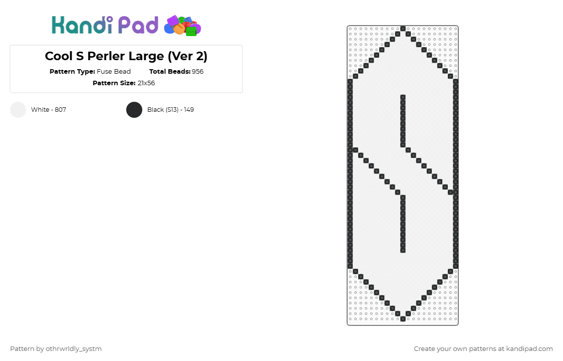 Cool S Perler Large (Ver 2) - Fuse Bead Pattern by othrwrldly_systm on Kandi Pad - big perler, cool s, graffitti, grayscale, greyscale, large perler, perler, school, white