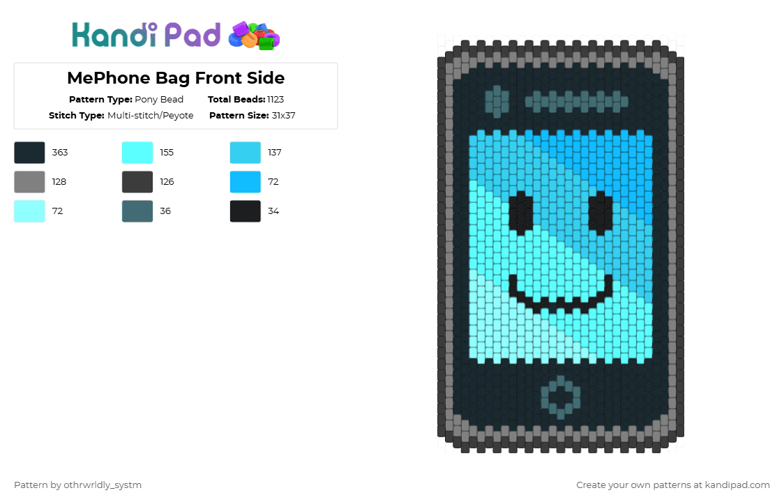MePhone Bag Front Side - Pony Bead Pattern by othrwrldly_systm on Kandi Pad - light blue,gray,bag,mephone,mephone4,ii mephone,ii mephone4