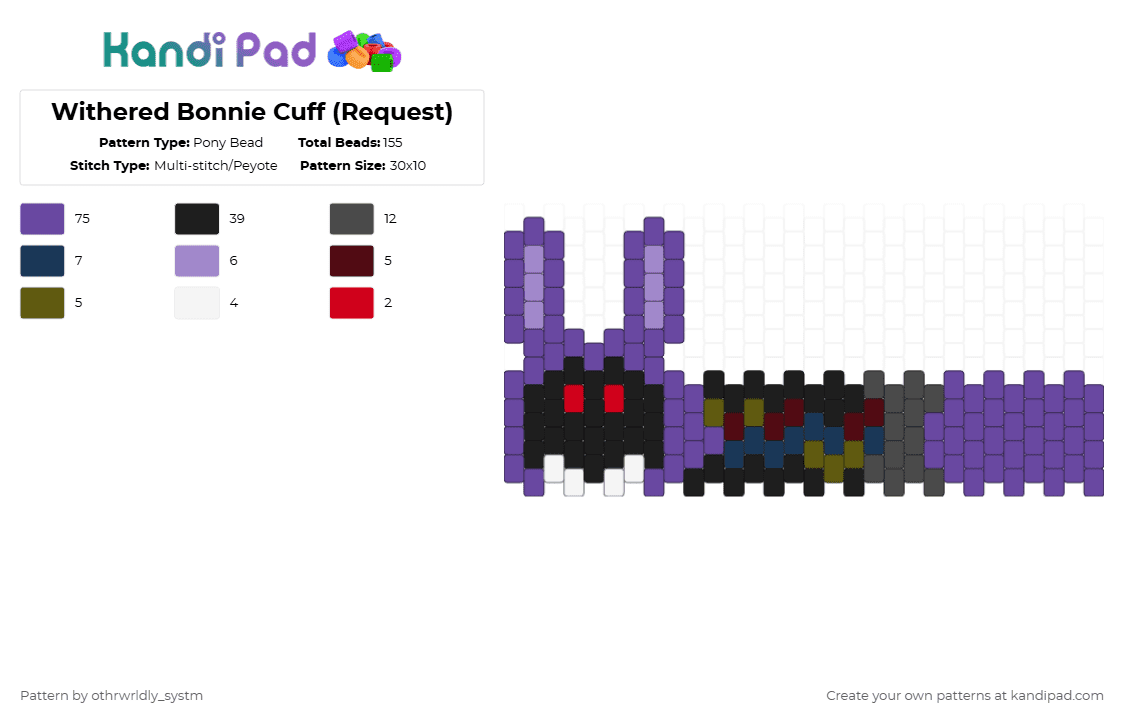 Withered Bonnie Cuff (Request) - Pony Bead Pattern by othrwrldly_systm on Kandi Pad - purple,brown,bonnie,withered bonnie,fnaf,five nights at freddys,bonnie fnaf