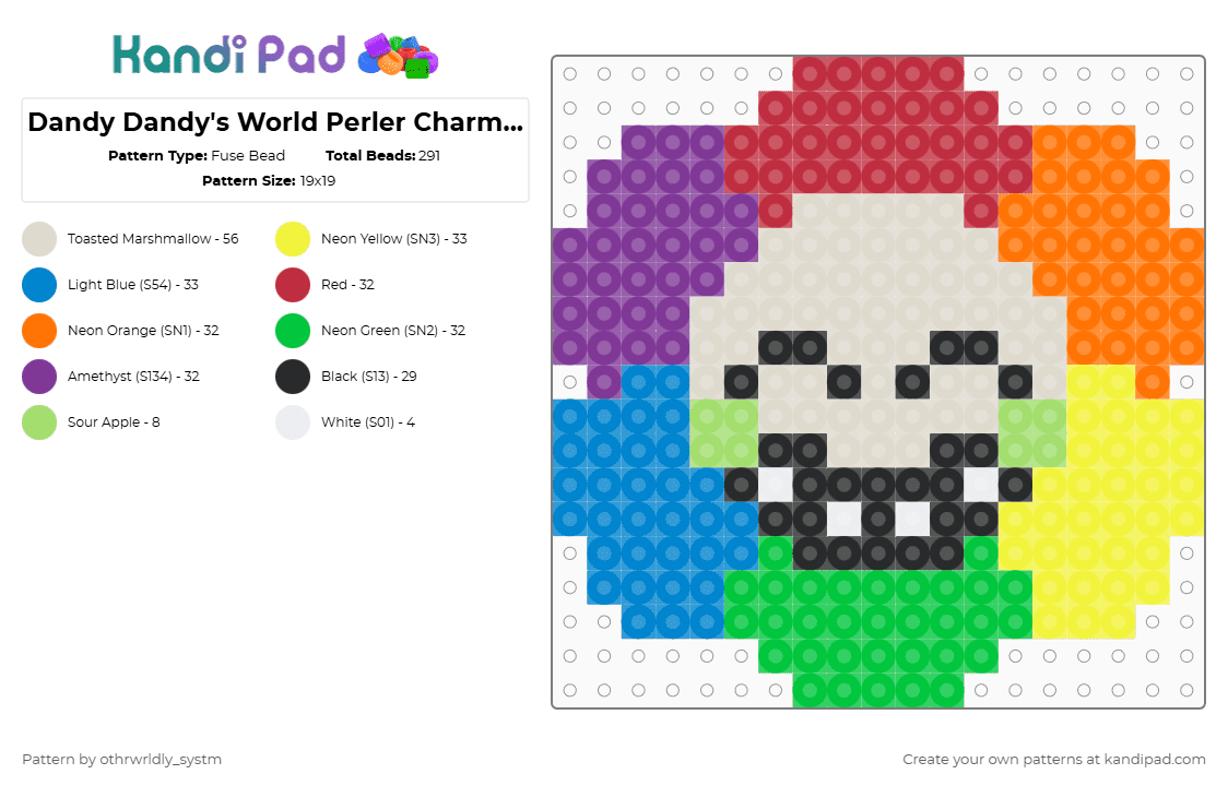 Dandy Dandy's World Perler Charm (Request) Fuse Bead Pattern - Kandi ...