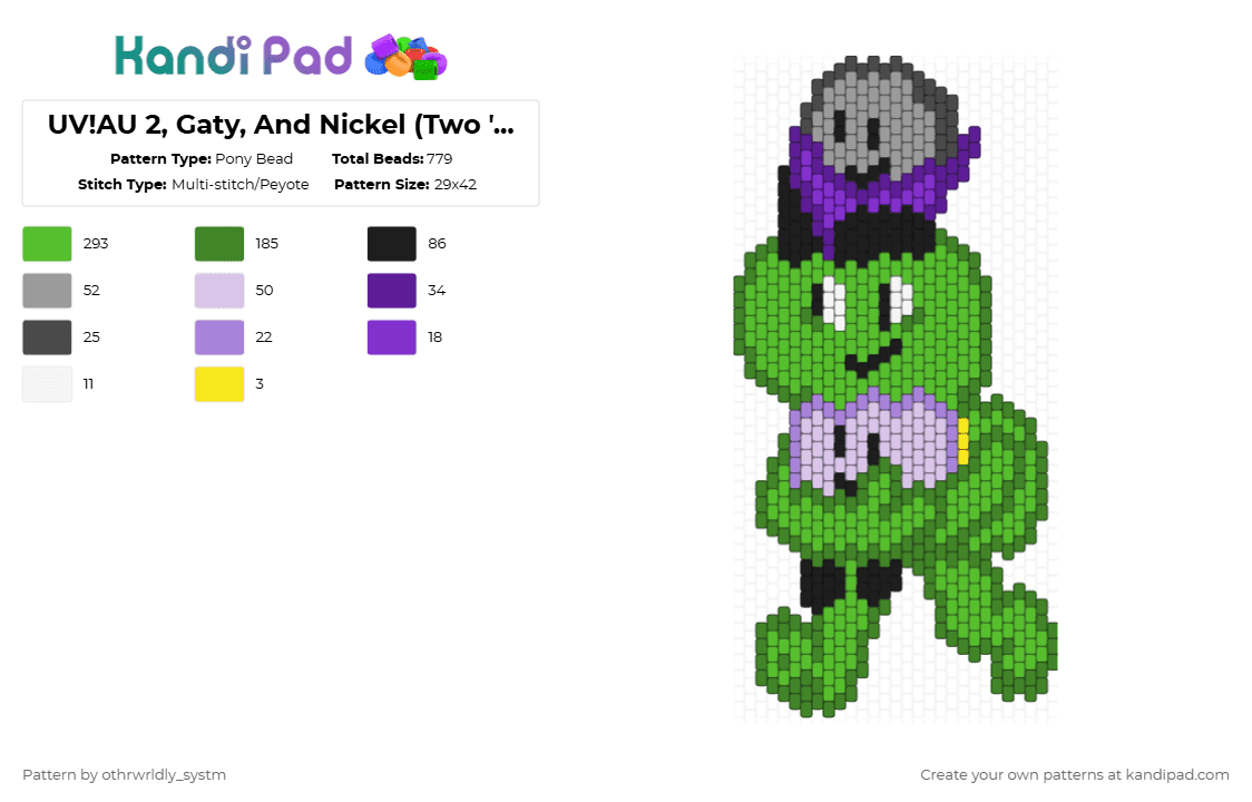 UV!AU 2, Gaty, And Nickel (Two \'N\' Crew) - Pony Bead Pattern by othrwrldly_systm on Kandi Pad - green,two tpot,uvau,gaty tpot,nickel ii,nickel tpot,tapestry