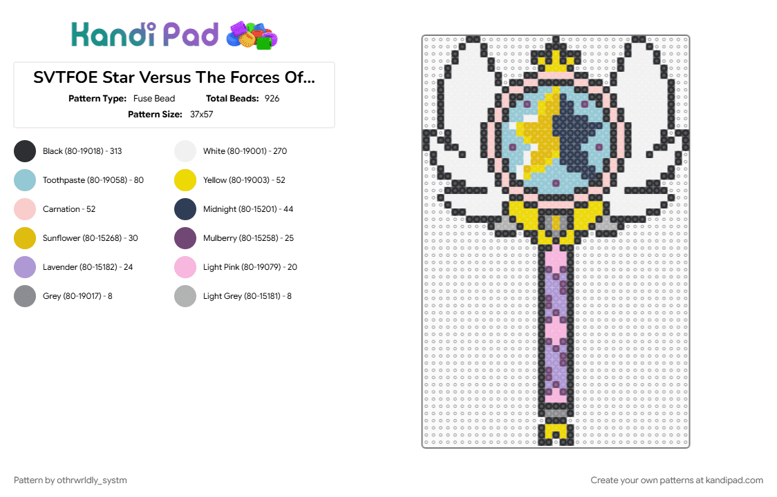 SVTFOE Star Versus The Forces Of Evil Star\'s Wand Large Perler - Fuse Bead Pattern by othrwrldly_systm on Kandi Pad - beige, colorful, large, large perler, star, svtfoe, wand, white, yellow