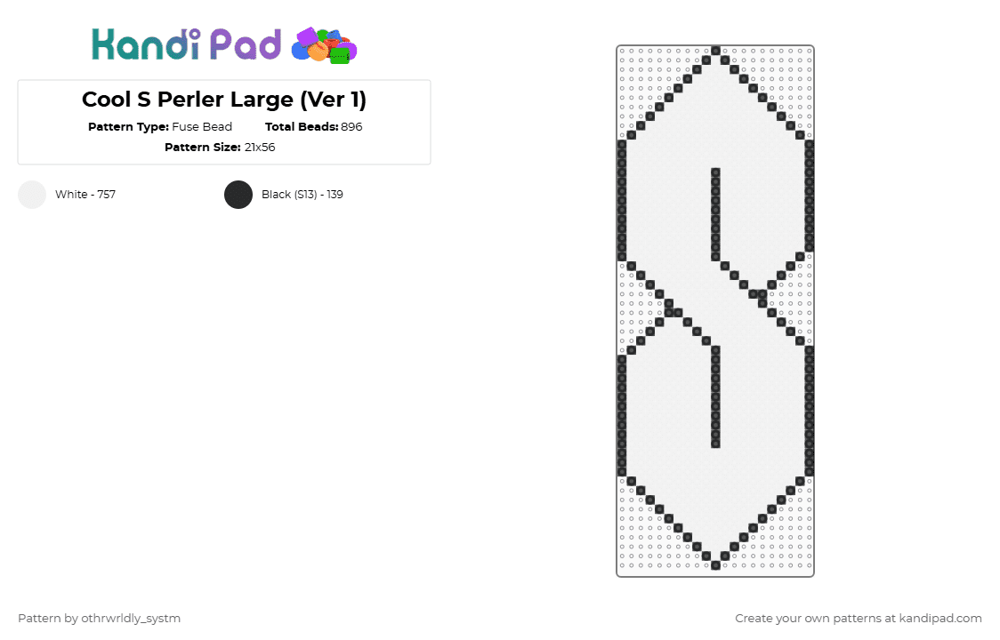 Cool S Perler Large (Ver 1) - Fuse Bead Pattern by othrwrldly_systm on Kandi Pad - big perler, cool s, graffitti, grayscale, greyscale, large perler, perler, school, white
