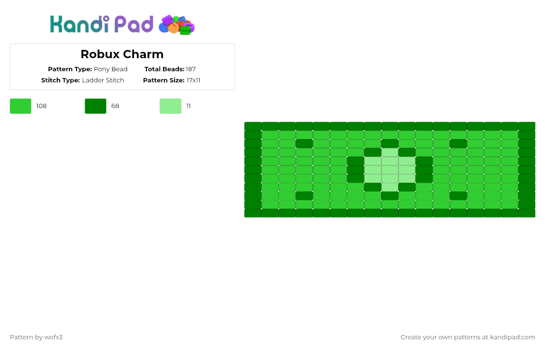 Robux Charm Pony Bead Pattern - Kandi Pad | Kandi Patterns, Fuse Bead ...