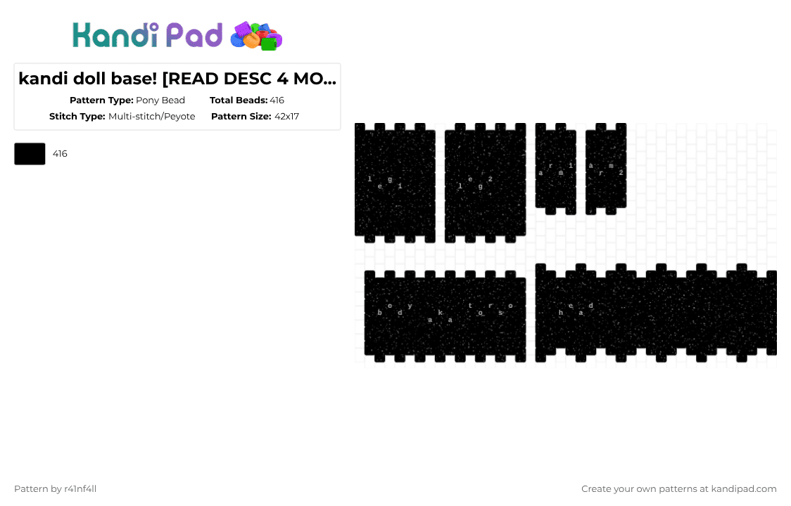 kandi doll base! [READ DESC 4 MORE INFO] - Pony Bead Pattern by r41nf4ll on Kandi Pad - black,doll,base,pattern base,template,doll template,doll base
