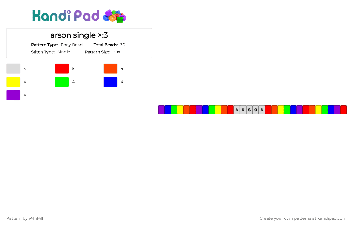 arson single >:3 - Pony Bead Pattern by r41nf4ll on Kandi Pad - red,purple,arson,fire,2020,2020 alt,ekid,rainbow,neon,edgy