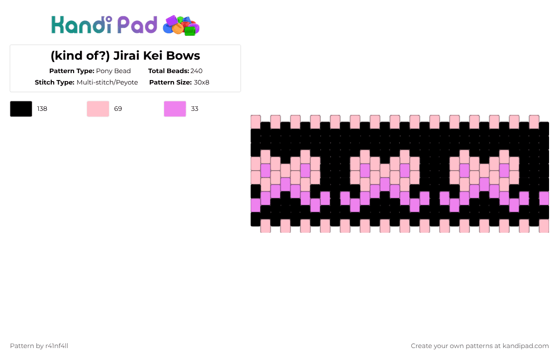 (kind of?) Jirai Kei Bows - Pony Bead Pattern by r41nf4ll on Kandi Pad - pink,black,jirai kei,jirai,bows,pastel,dark