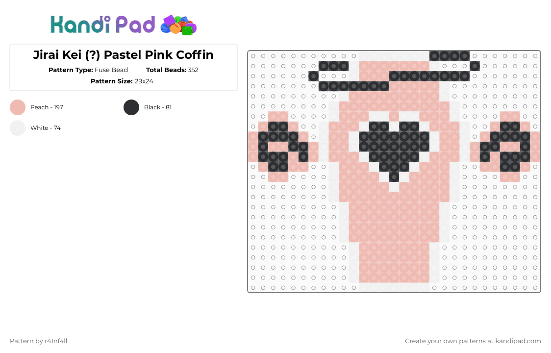 Jirai Kei (?) Pastel Pink Coffin - Fuse Bead Pattern by r41nf4ll on Kandi Pad - white,beige,cotdfate,coffin,jirai kei,pastel,dark,casket,death,pink