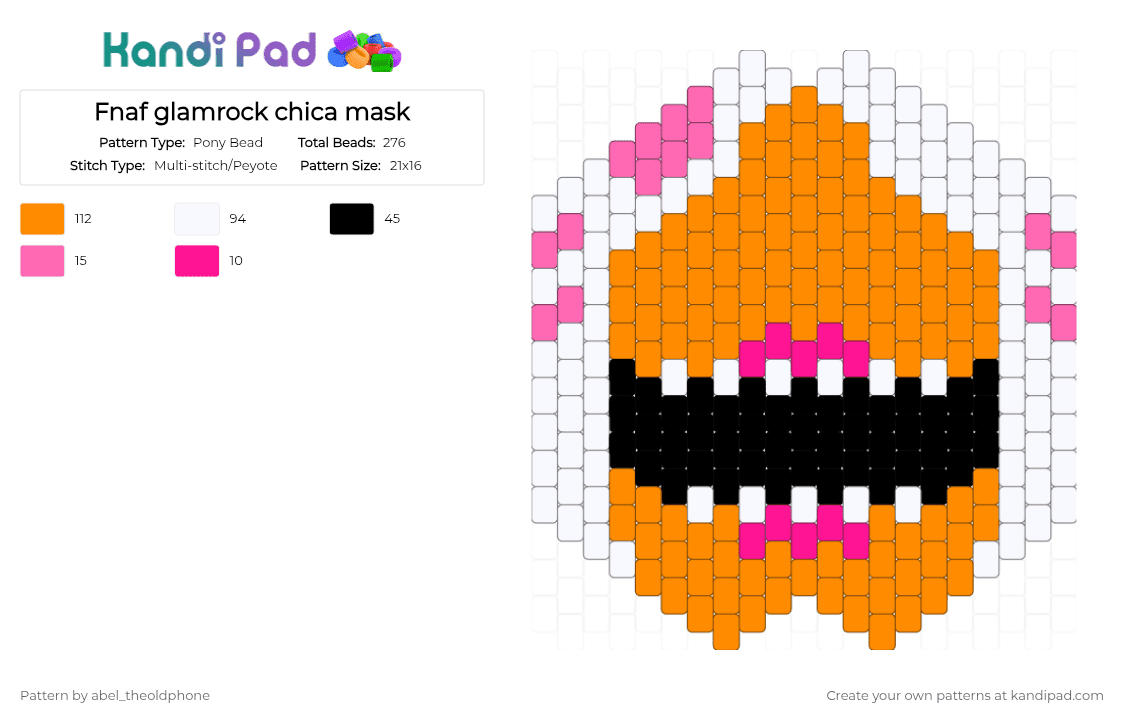Fnaf glamrock chica mask - Pony Bead Pattern by abel_theoldphone on Kandi Pad - orange