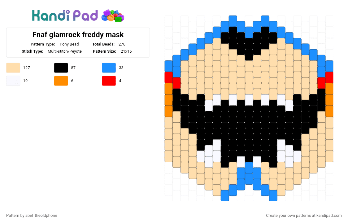 Fnaf glamrock freddy mask - Pony Bead Pattern by abel_theoldphone on Kandi Pad - beige