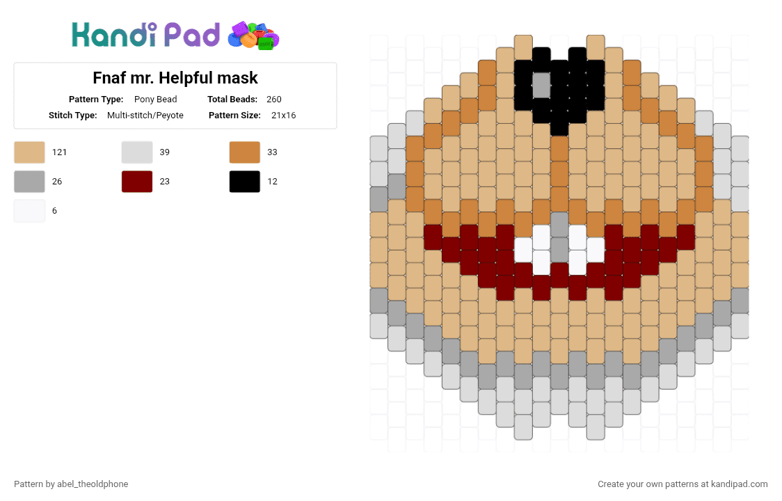 Fnaf mr. Helpful mask - Pony Bead Pattern by abel_theoldphone on Kandi Pad - beige,fnaf,secret of the mimic,fnaf sotm,bear,mrhelpful