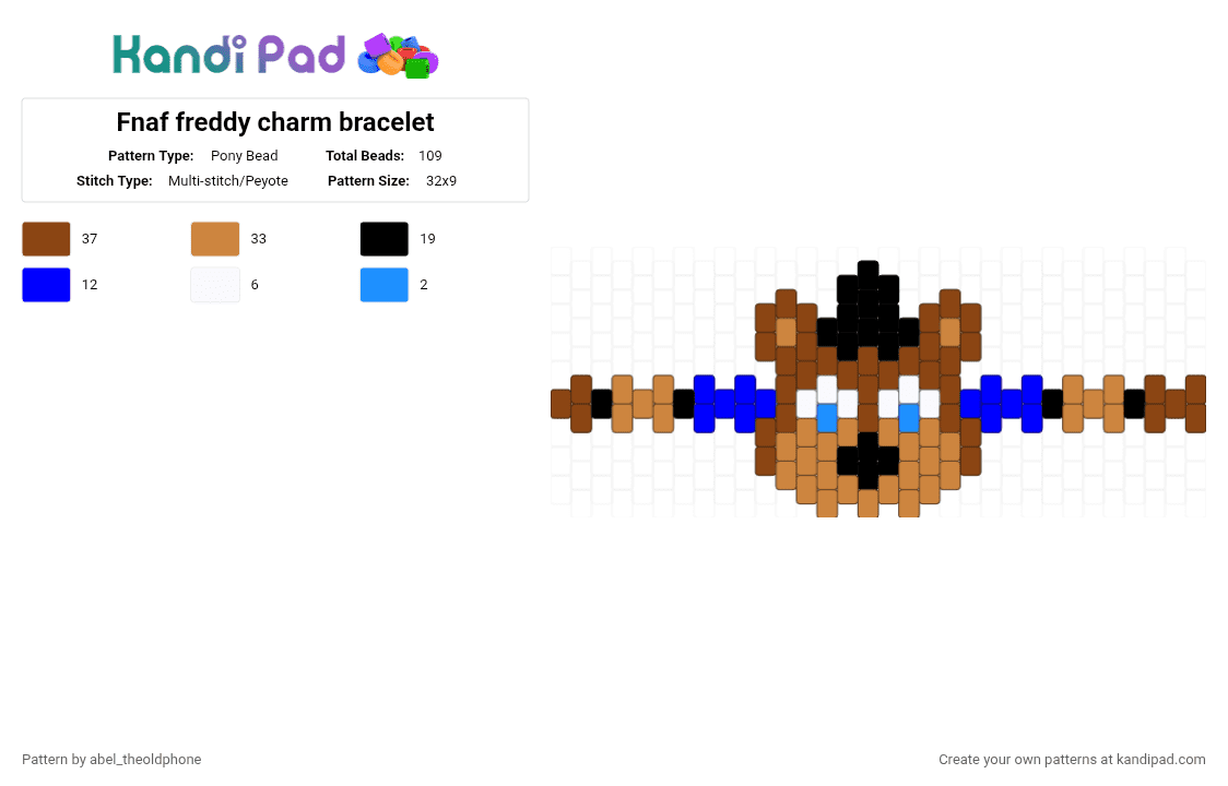 Fnaf freddy charm bracelet - Pony Bead Pattern by abel_theoldphone on Kandi Pad - red,orange,fnaf,freddy,freddyfazbear,bear,brown