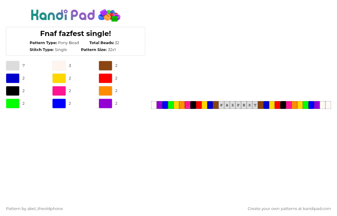 Fnaf fazfest single! - Pony Bead Pattern by abel_theoldphone on Kandi Pad - red,purple,yellow,fnaf,fivenightsatfreddys,fnaf2movie,fnafmovies
