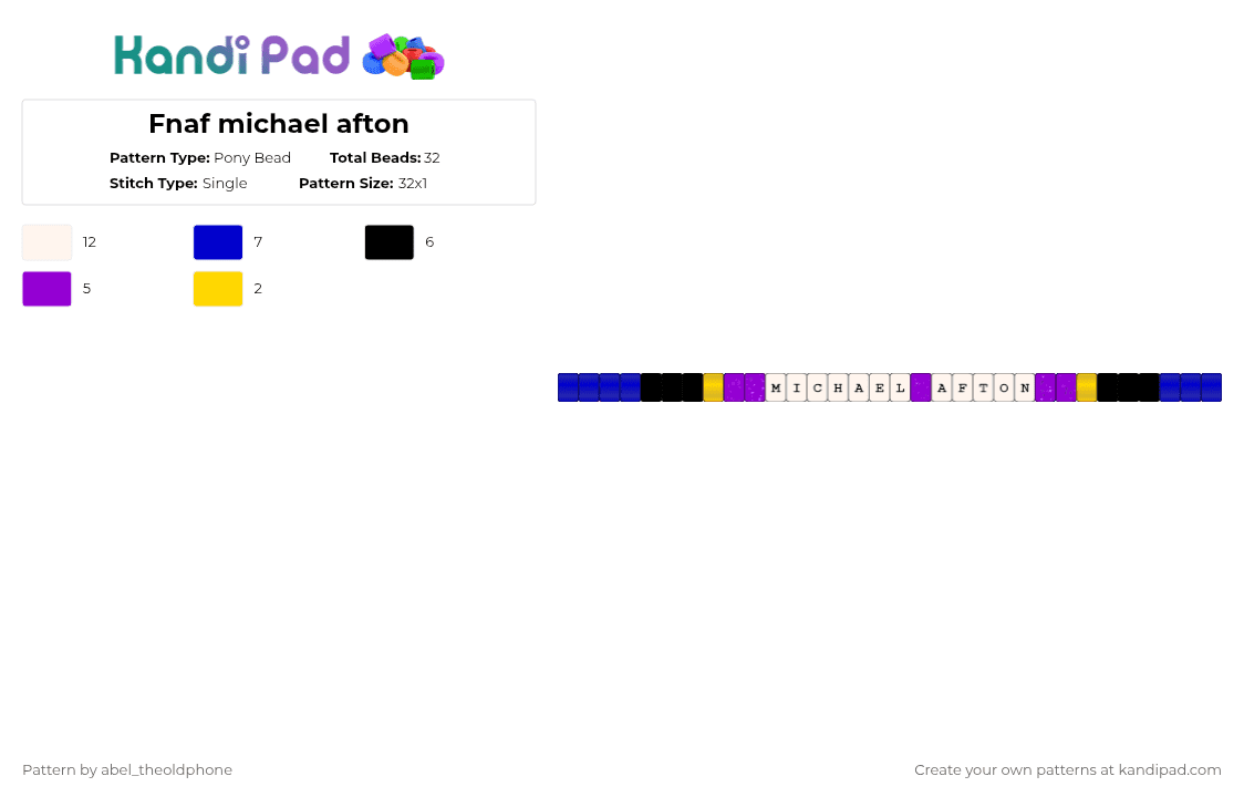 Fnaf michael afton - Pony Bead Pattern by abel_theoldphone on Kandi Pad - purple,fnaf,fivenightsatfreddys,fnafmichaelafton,fnafafton