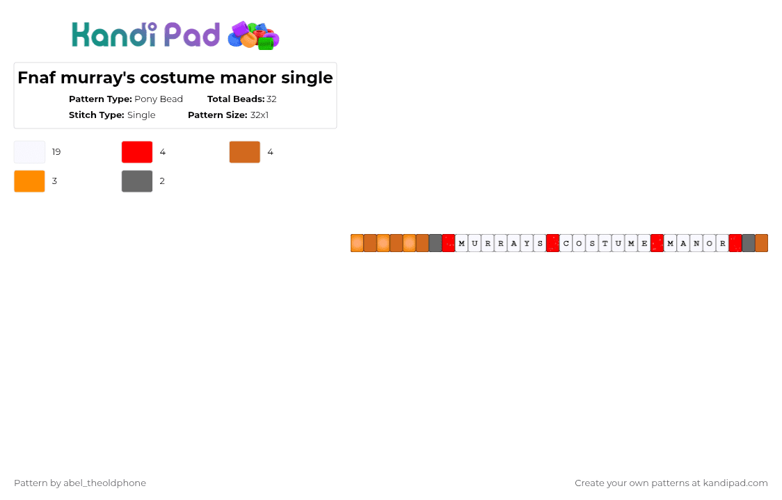 Fnaf murray\'s costume manor single - Pony Bead Pattern by abel_theoldphone on Kandi Pad - white,orange,fnaf,fnafsecretofthemimic,fnafmurrayscostumemanor,fnafsotm,secretofthemimic