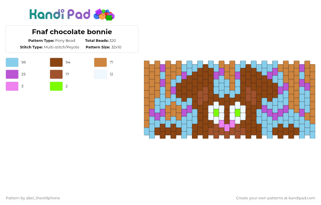 Fnaf chocolate bonnie - Pony Bead Pattern by abel_theoldphone on Kandi Pad - orange,light blue,red,cotdchocolate,fnaf,fnafar,fnafbonnie,chocolatebonnie