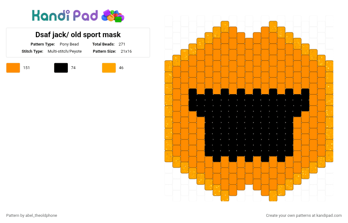 Dsaf jack/ old sport mask - Pony Bead Pattern by abel_theoldphone on Kandi Pad - black, dsaf, orange