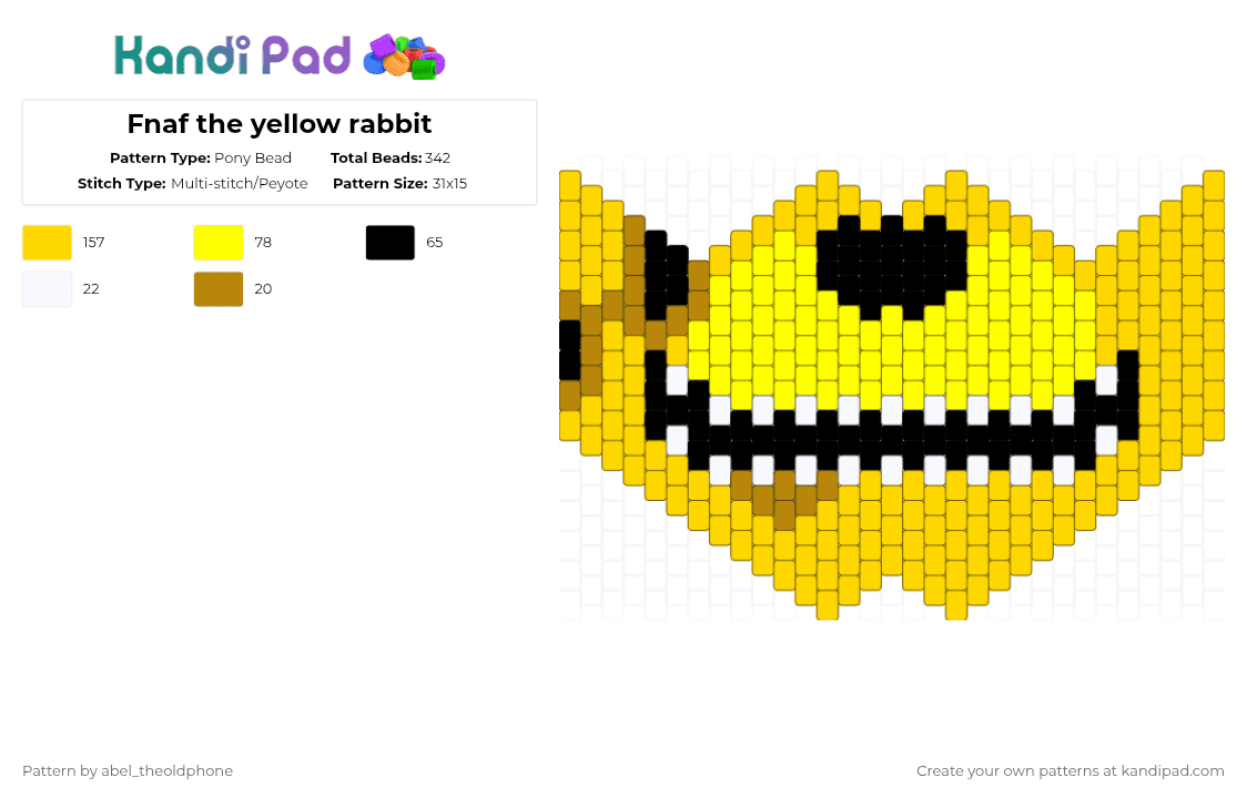 Fnaf the yellow rabbit - Pony Bead Pattern by abel_theoldphone on Kandi Pad - yellow,fnaf,fnafmovie,springbonnie,theyellowrabbit,williamafton