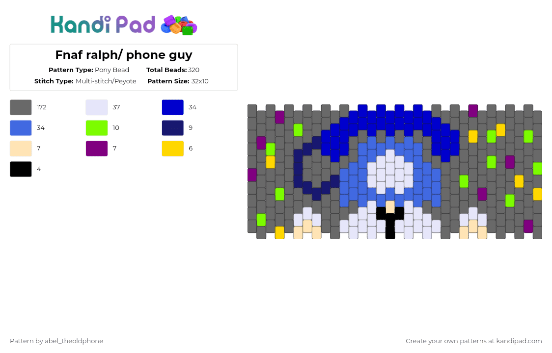 Fnaf ralph/ phone guy - Pony Bead Pattern by abel_theoldphone on Kandi Pad - gray,purple,fnaf,fnafphoneguy,phoneguy,fnafralph,rotaryphone