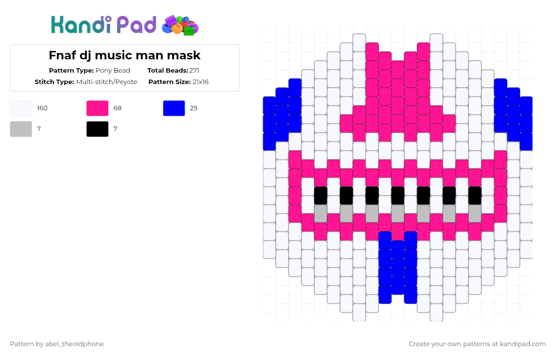 Fnaf dj music man mask - Pony Bead Pattern by abel_theoldphone on Kandi Pad - white,pink,fnaf,fnafsecuritybreach,djmusicman,fnafsb,fnafdjmm