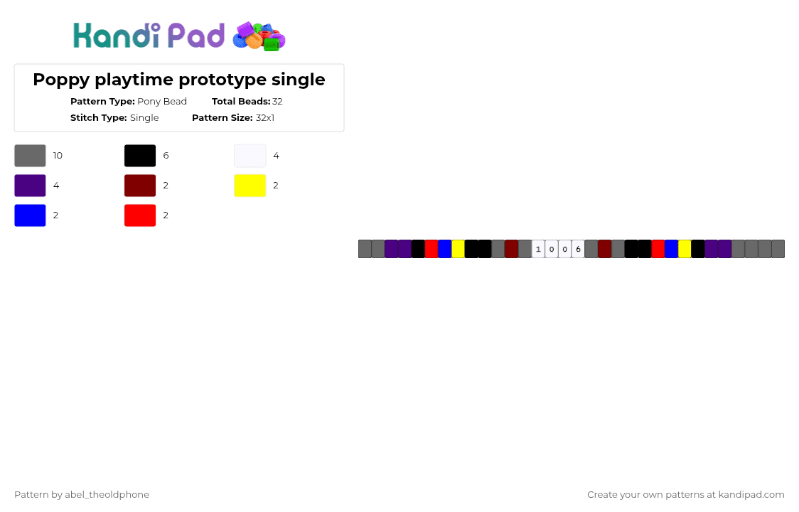Poppy playtime prototype single - Pony Bead Pattern by abel_theoldphone on Kandi Pad - experiment 1006, gray, poppy playtime, purple, the prototype