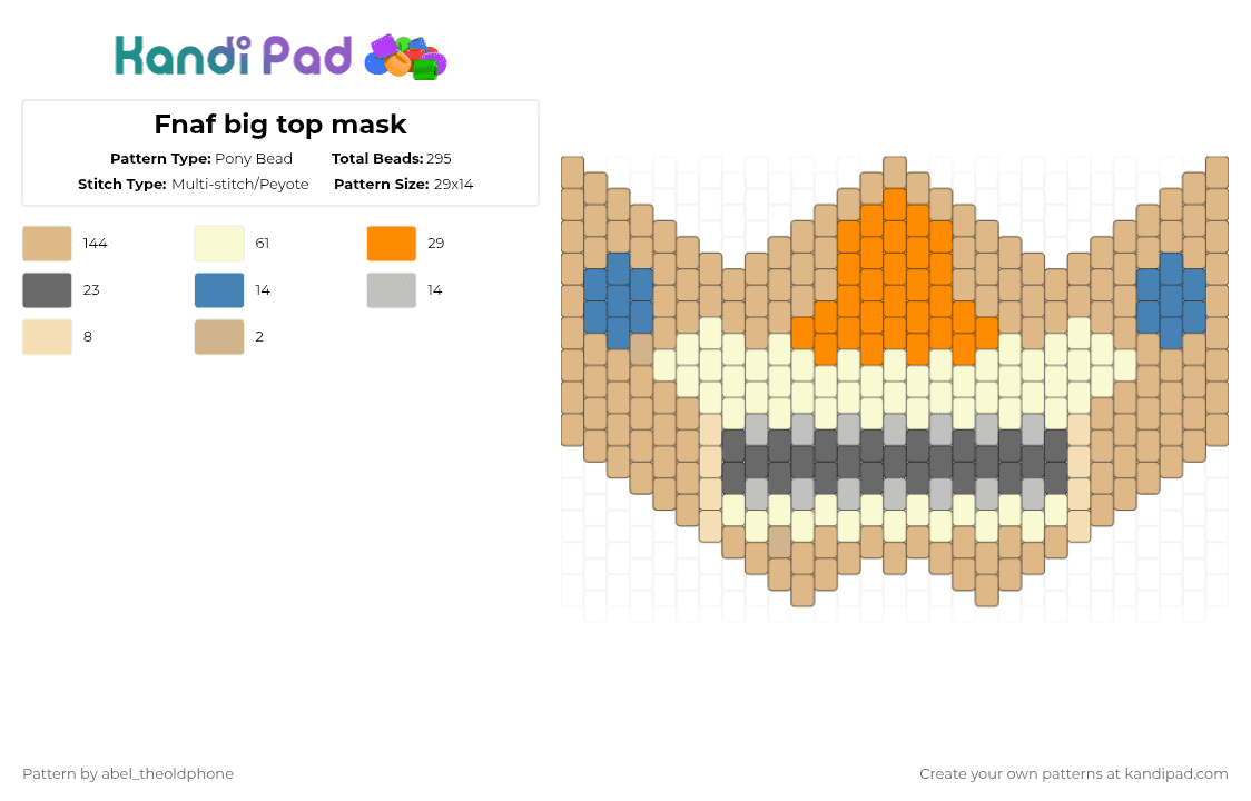 Fnaf big top mask - Pony Bead Pattern by abel_theoldphone on Kandi Pad - beige,fnaf,fnafbigtop,fnafsecretofthemimic,fnafsotm,secretofthemimic