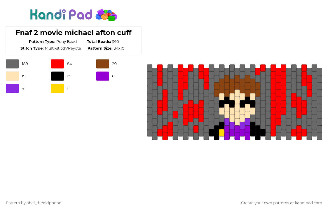 Fnaf 2 movie michael afton cuff - Pony Bead Pattern by abel_theoldphone on Kandi Pad - red,gray,fnaf2movie,fnaf,michaelafton,fnafmichaelafton,fnafcuff