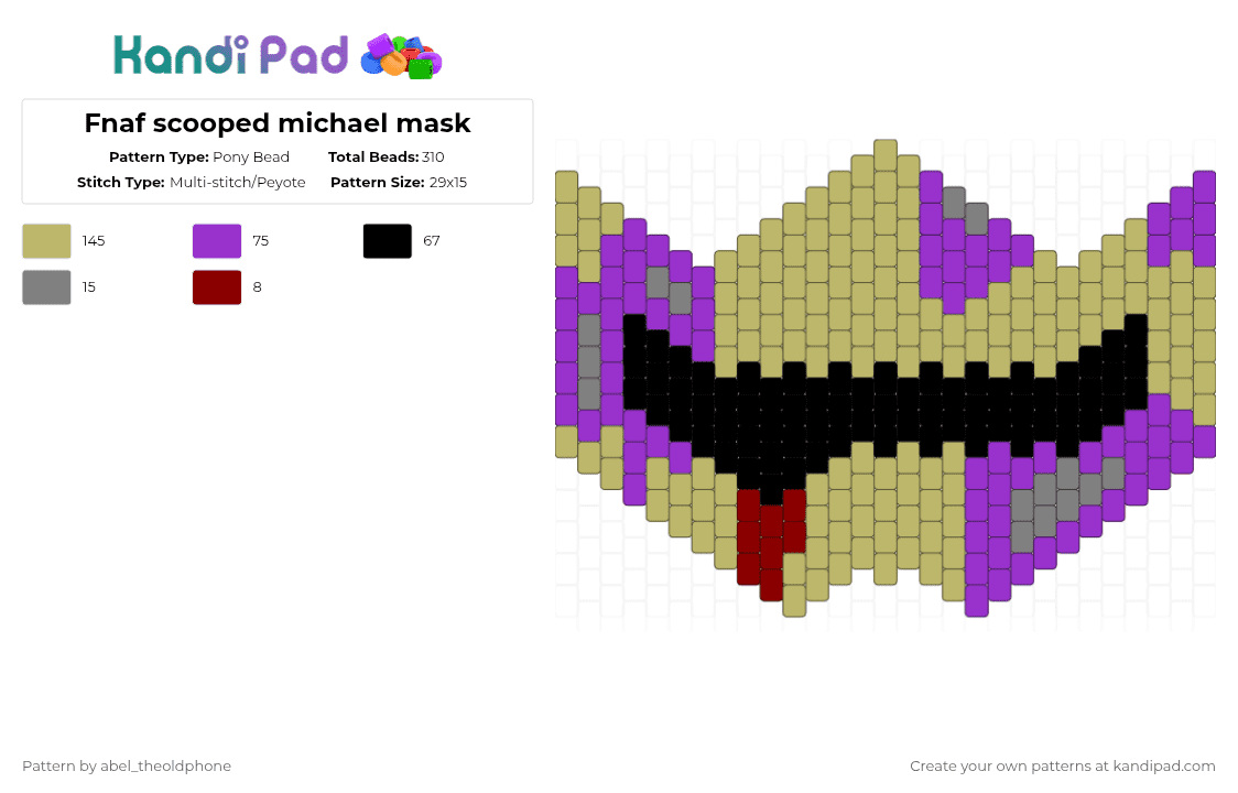 Fnaf scooped michael mask - Pony Bead Pattern by abel_theoldphone on Kandi Pad - beige,purple,mask,fnaf,michaelafton,zombie,fnafsl