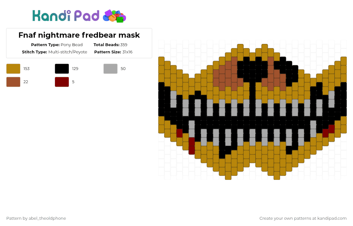 Fnaf nightmare fredbear mask - Pony Bead Pattern by abel_theoldphone on Kandi Pad - gold,fnaf,fnaf4,nightmarefredbear