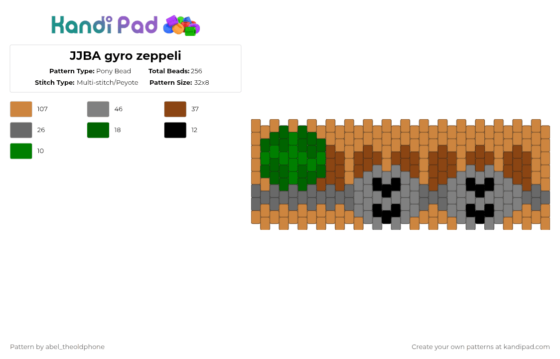 JJBA gyro zeppeli - Pony Bead Pattern by abel_theoldphone on Kandi Pad - gray,orange,jjba,jojosbizzareadventure,jojopart7,steelballrun,gyrozeppeli