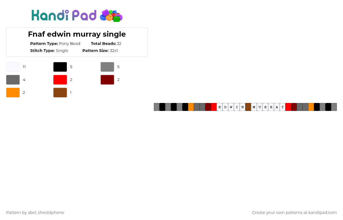Fnaf edwin murray single - Pony Bead Pattern by abel_theoldphone on Kandi Pad - gray,fnaf,fnafsotm,edwinmurray,secretofthemimic