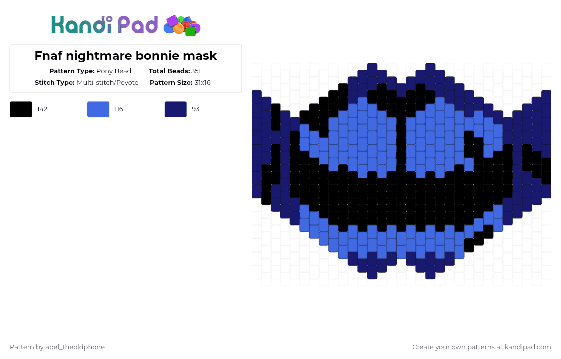 Fnaf nightmare bonnie mask - Pony Bead Pattern by abel_theoldphone on Kandi Pad - purple,blue,fnaf,fnaf4,fnafnightmarebonnie,nightmarebonnie