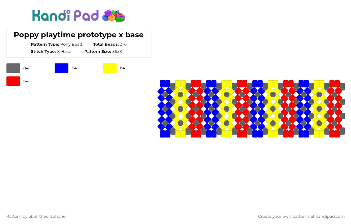 Poppy playtime prototype x base - Pony Bead Pattern by abel_theoldphone on Kandi Pad - gray,poppy playtime,the prototype,experiment1006,red,blue,yellow