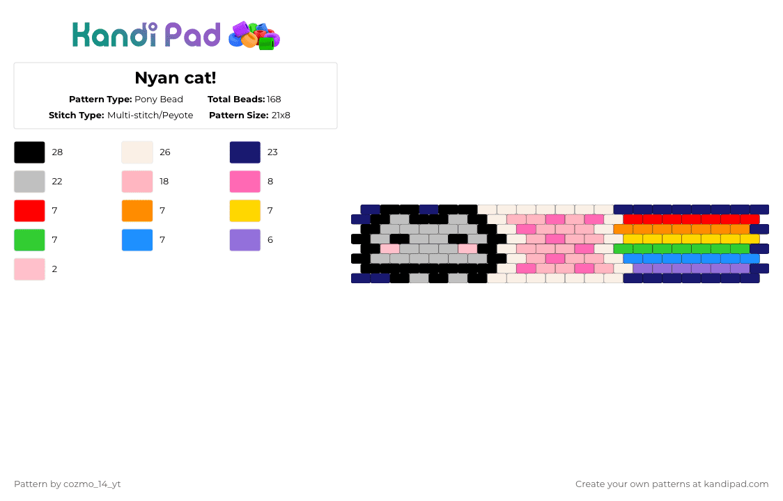 Nyan cat! - Pony Bead Pattern by cozmo_14_yt on Kandi Pad - purple,beige,pink,nyan cat,cat,kitty
