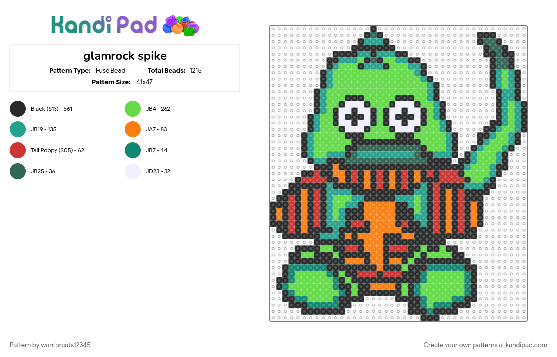 glamrock spike - Fuse Bead Pattern by warriorcats12345 on Kandi Pad - black, green, teal