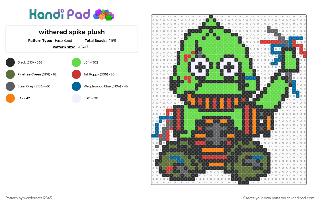 withered spike plush - Fuse Bead Pattern by warriorcats12345 on Kandi Pad - black, green