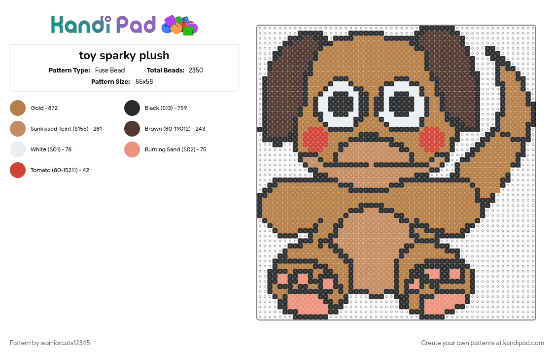 toy sparky plush - Fuse Bead Pattern by warriorcats12345 on Kandi Pad - tan