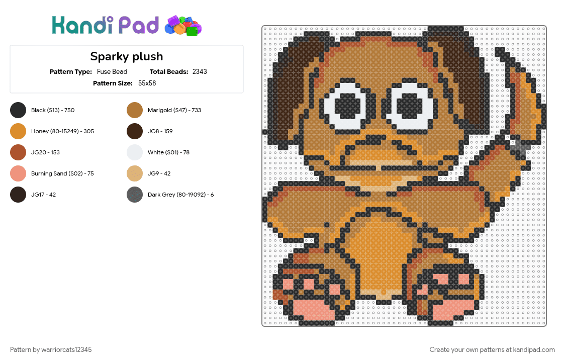 Sparky plush - Fuse Bead Pattern by warriorcats12345 on Kandi Pad - orange, tan