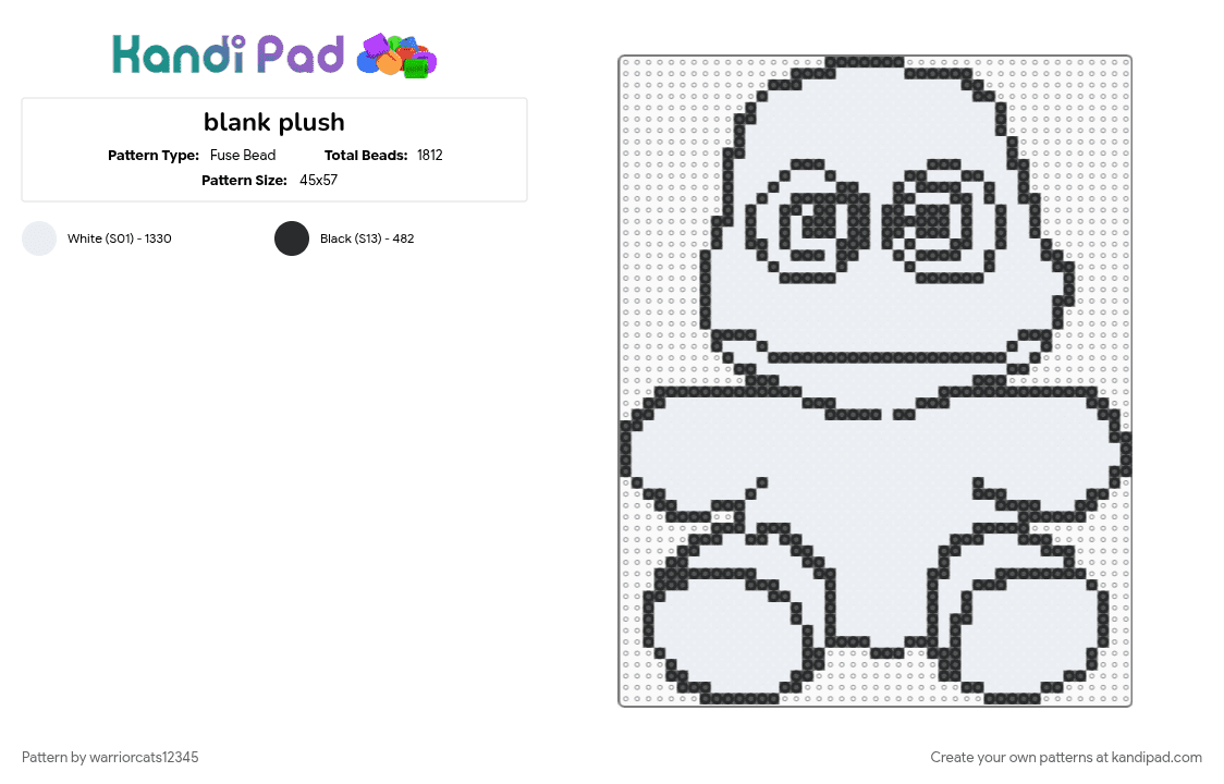 blank plush - Fuse Bead Pattern by warriorcats12345 on Kandi Pad - black, white