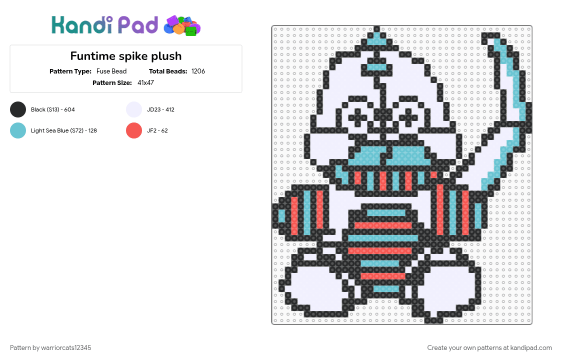 Funtime spike plush - Fuse Bead Pattern by warriorcats12345 on Kandi Pad - light blue, red, white