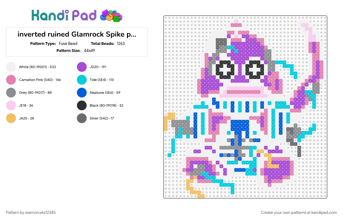 inverted ruined Glamrock Spike plush - Fuse Bead Pattern by warriorcats12345 on Kandi Pad - light blue, pink, purple, white