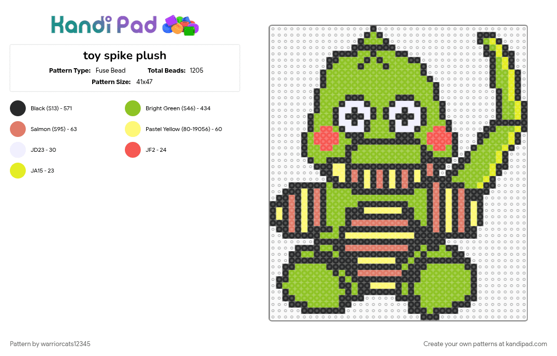 toy spike plush - Fuse Bead Pattern by warriorcats12345 on Kandi Pad - black, green