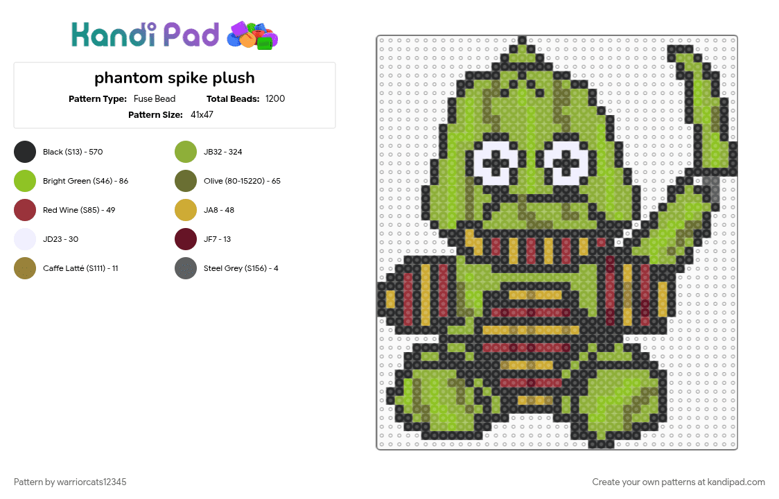 phantom spike plush - Fuse Bead Pattern by warriorcats12345 on Kandi Pad - black, green