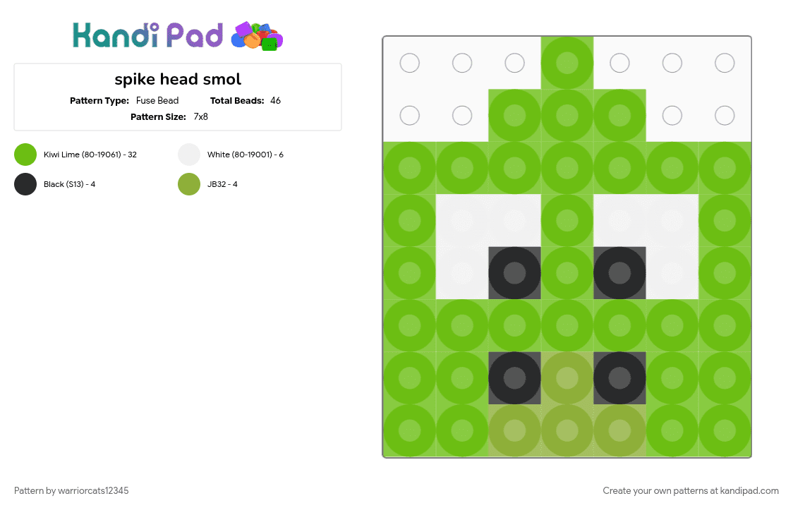 spike head smol - Fuse Bead Pattern by warriorcats12345 on Kandi Pad - green
