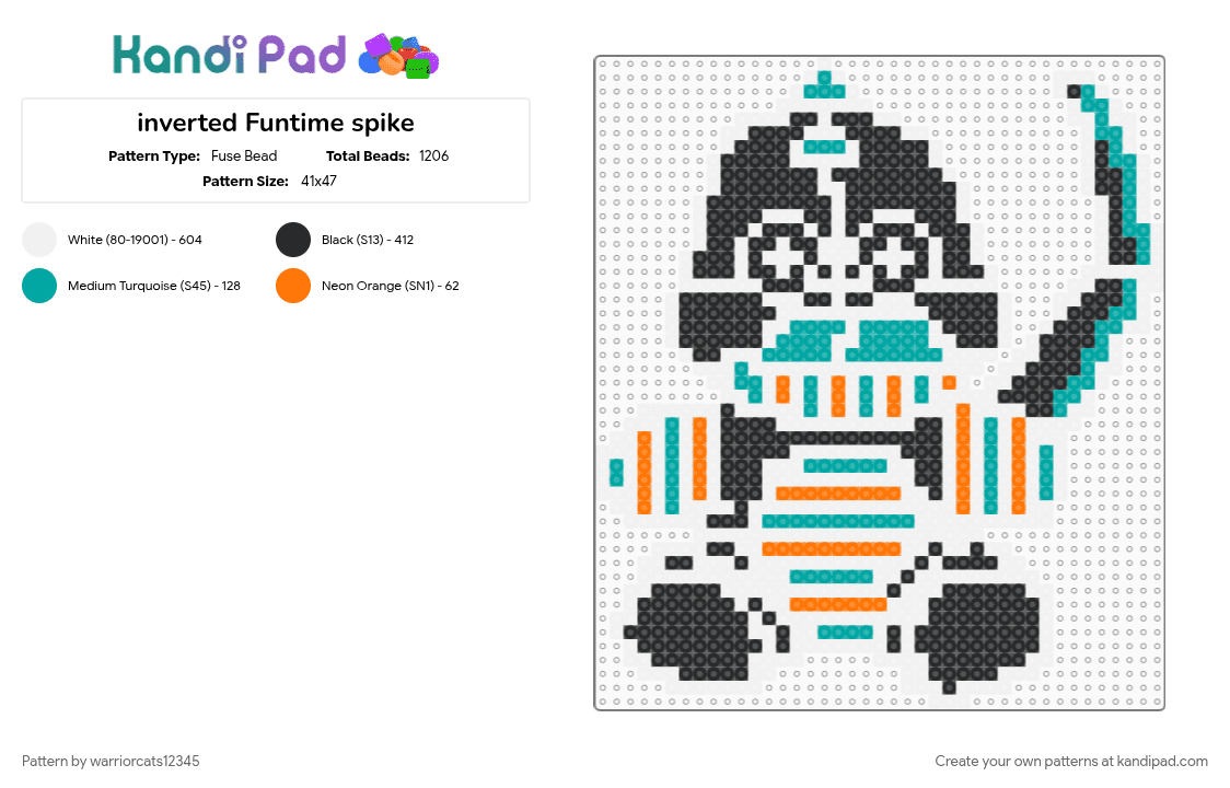 inverted Funtime spike - Fuse Bead Pattern by warriorcats12345 on Kandi Pad - orange, teal, white